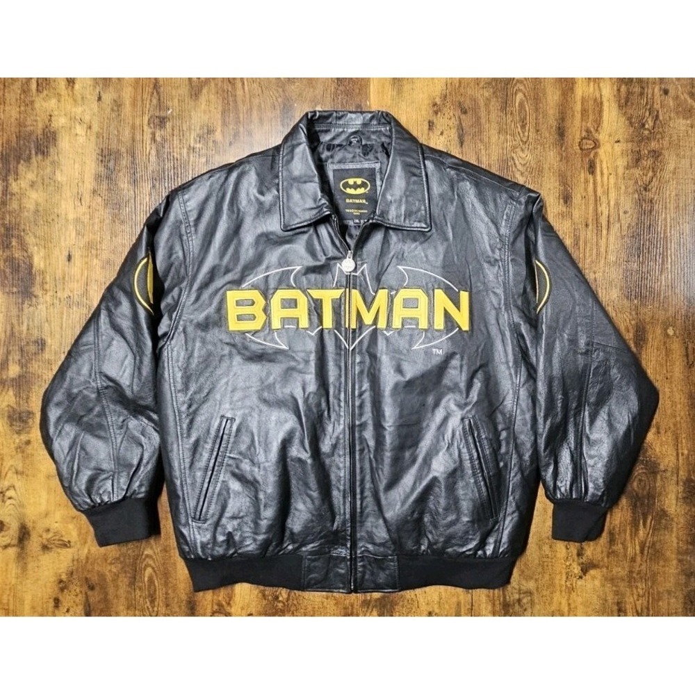 Rare BATMAN Black /Yellow Bomber Varsity Leather Promo Jacket‎ 2XL VTG DC Comics